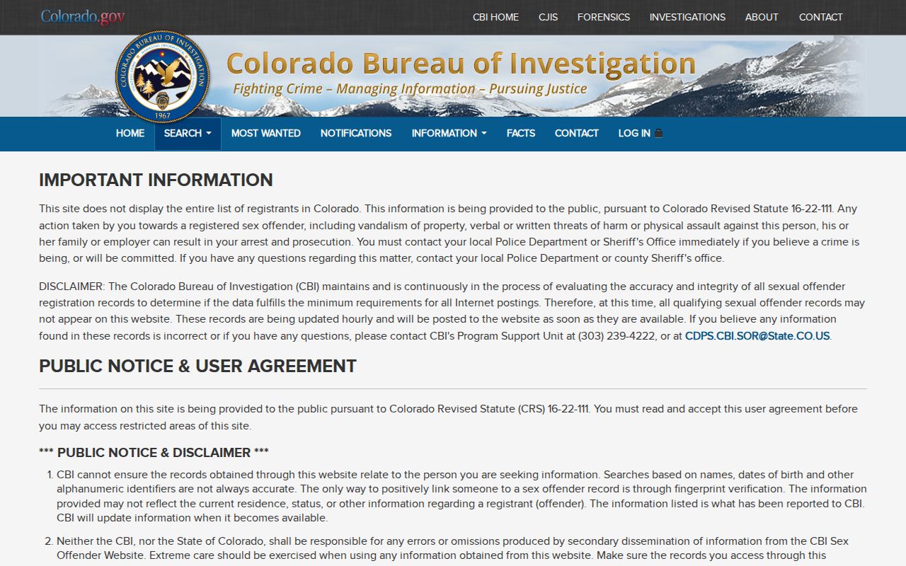 Colorado Springs resident lookup Colorado CBI registry search